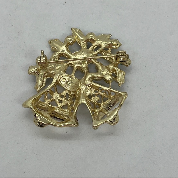 Christopher Radko Brooch Pin Christmas Enamel Bells Holly Gold Tone Holiday - Picture 4 of 4